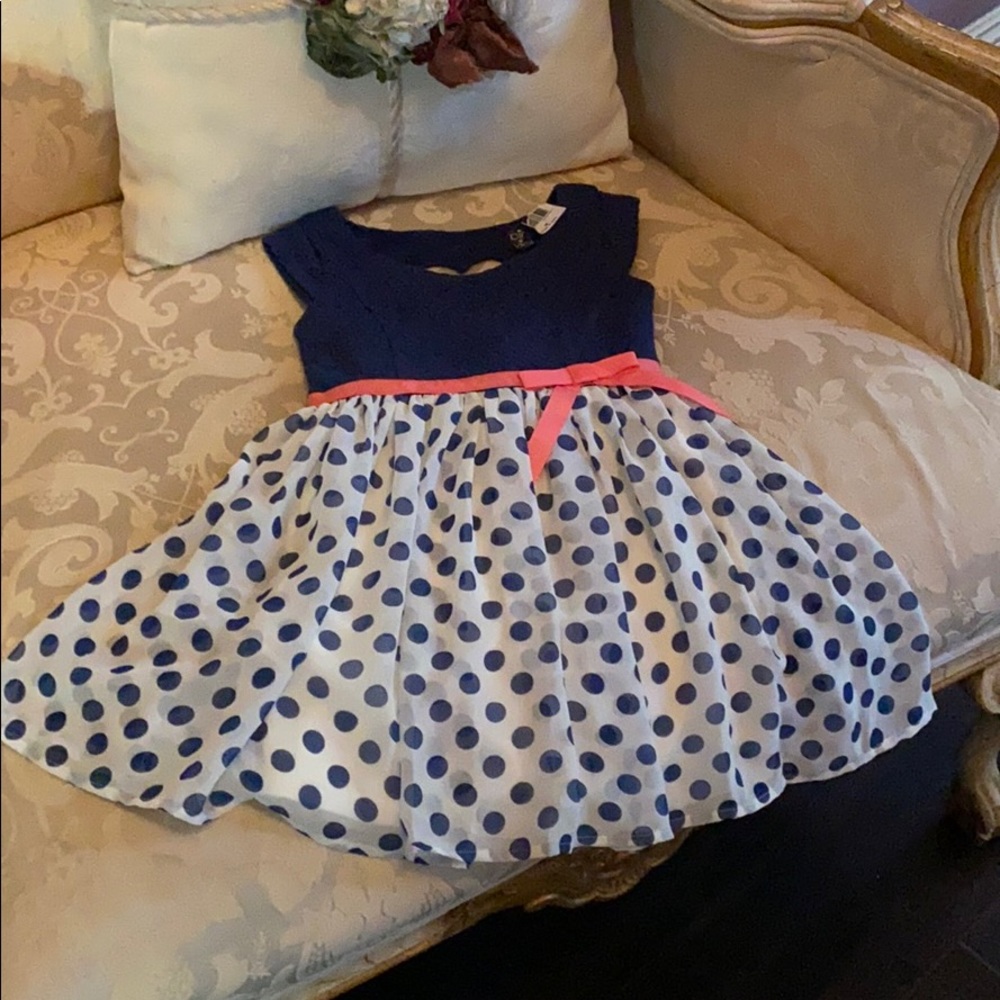 Toddler girl blue and white polka dots dress
